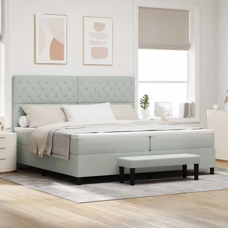 Lit à ressorts avec matelas Gris clair 200 x 200 cm Velours