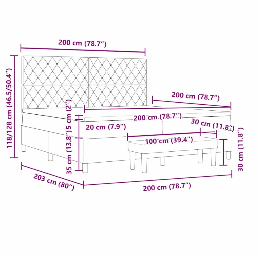 Lit à ressorts avec matelas Gris clair 200 x 200 cm Velours - 12