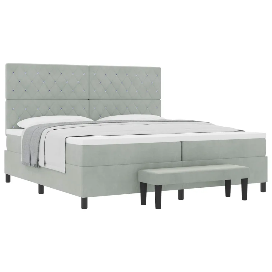 Lit à ressorts avec matelas Gris clair 200 x 200 cm Velours - 2