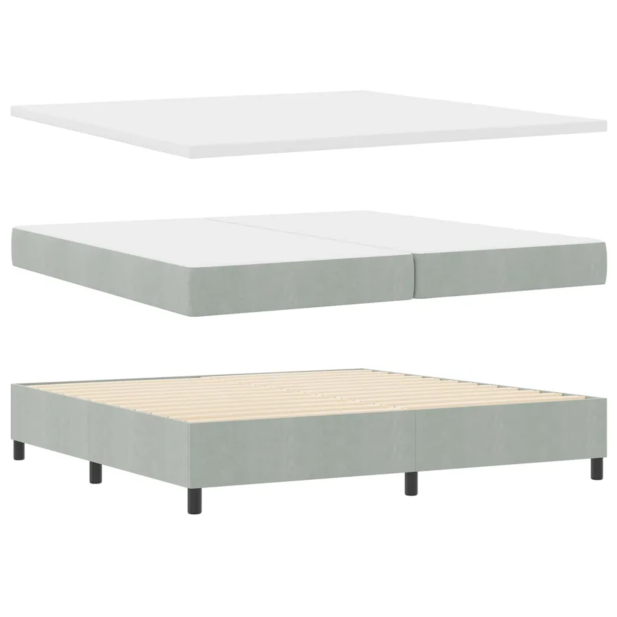 Lit à ressorts avec matelas Gris clair 200 x 200 cm Velours - 4