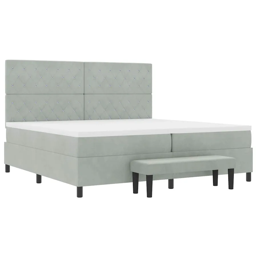 Lit à ressorts avec matelas Gris clair 200 x 200 cm Velours - 6