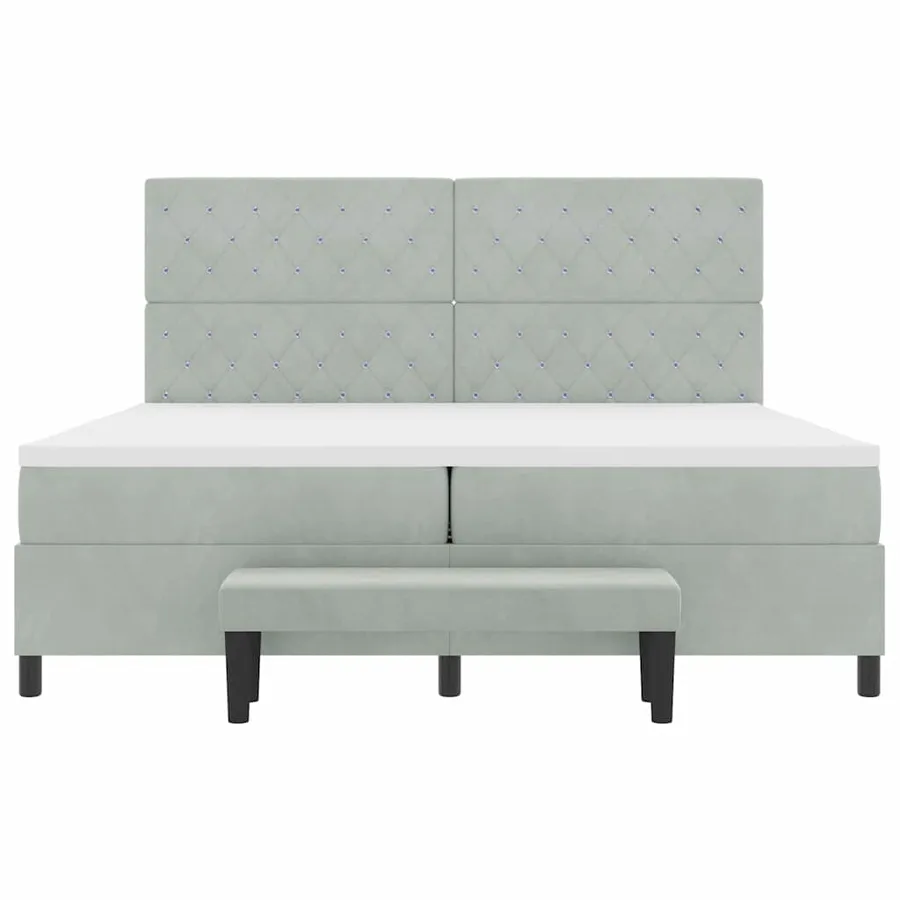 Lit à ressorts avec matelas Gris clair 200 x 200 cm Velours - 7