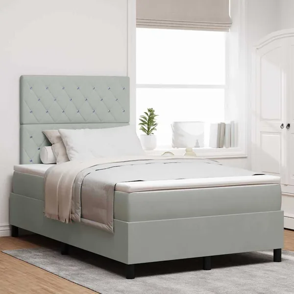 Lit à ressort LED avec matelas Gris clair 120 x 190 cm Velours