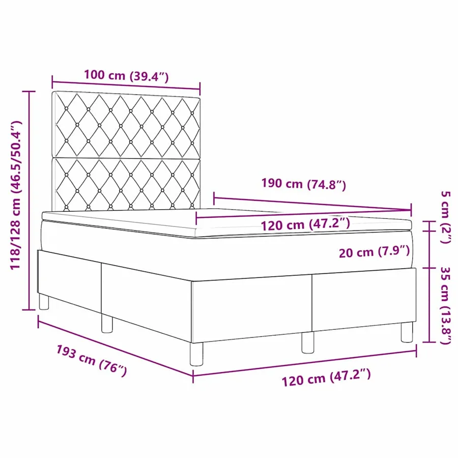 Lit à ressort LED avec matelas Gris clair 120 x 190 cm Velours - 14
