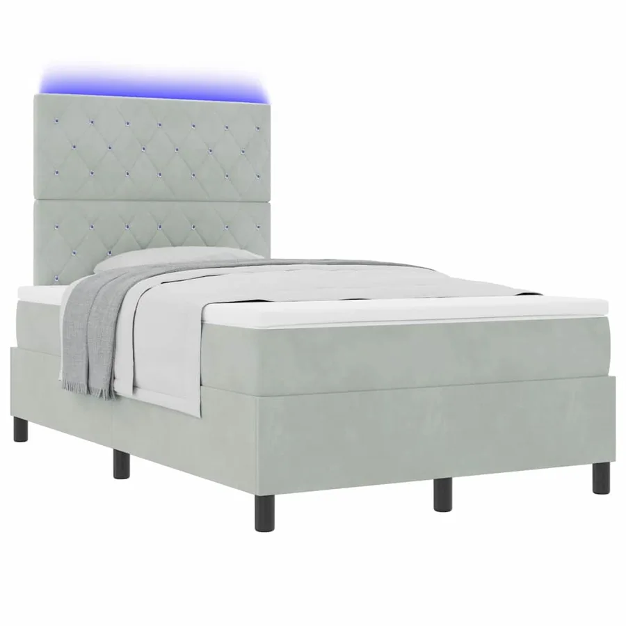 Lit à ressort LED avec matelas Gris clair 120 x 190 cm Velours - 3