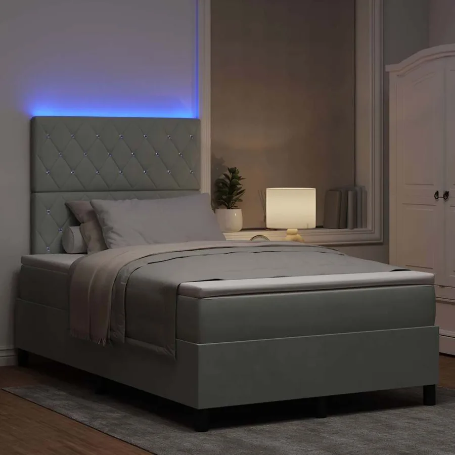 Lit à ressort LED avec matelas Gris clair 120 x 190 cm Velours - 5