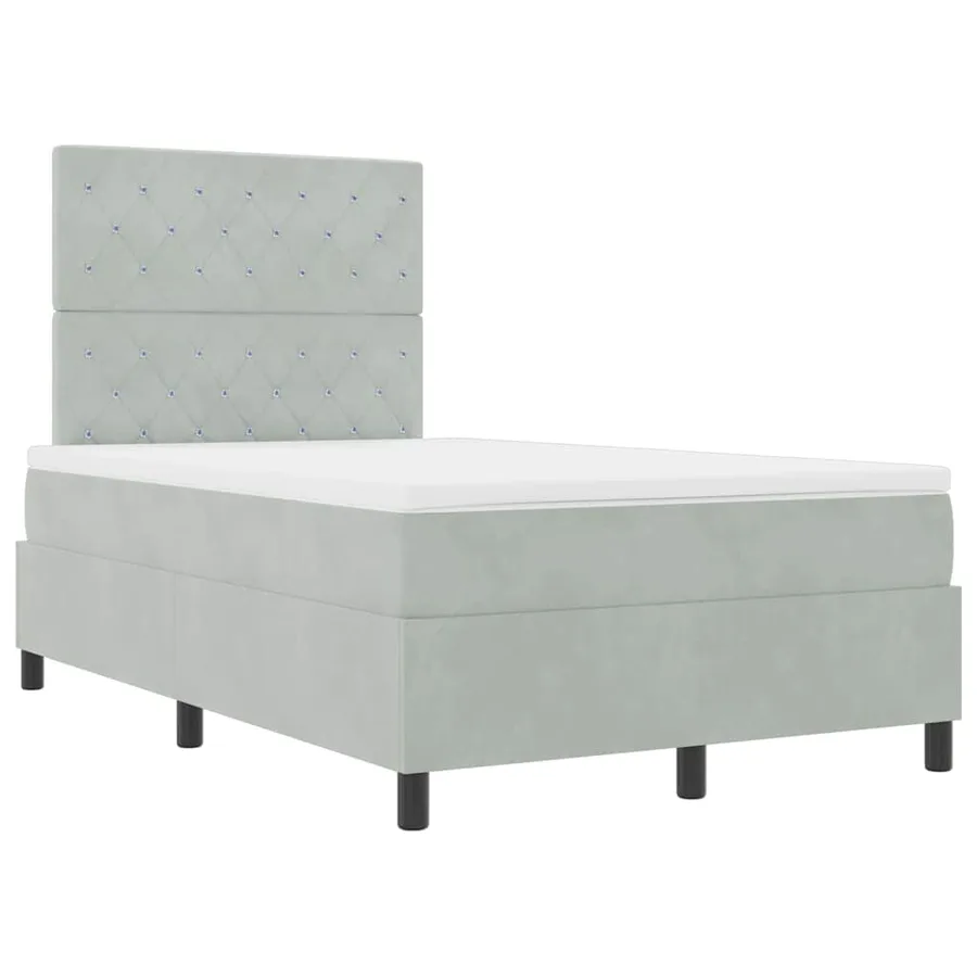 Lit à ressort LED avec matelas Gris clair 120 x 190 cm Velours - 6