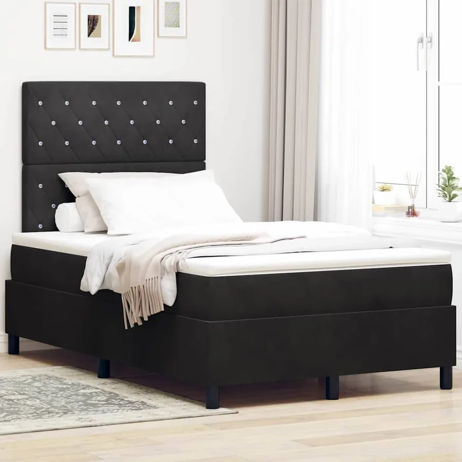 Lit à ressorts avec matelas Noir 120 x 190 cm Velours