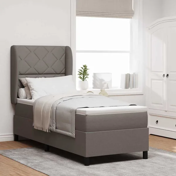 Lit à ressorts avec tête de lit Taupe 80 x 200 cm tissu