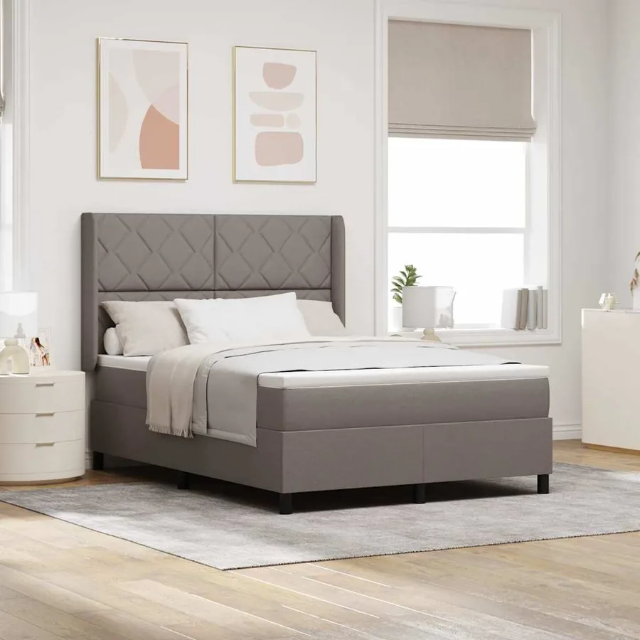 Lit à ressorts avec coussin Taupe 200 x 160 cm tissu