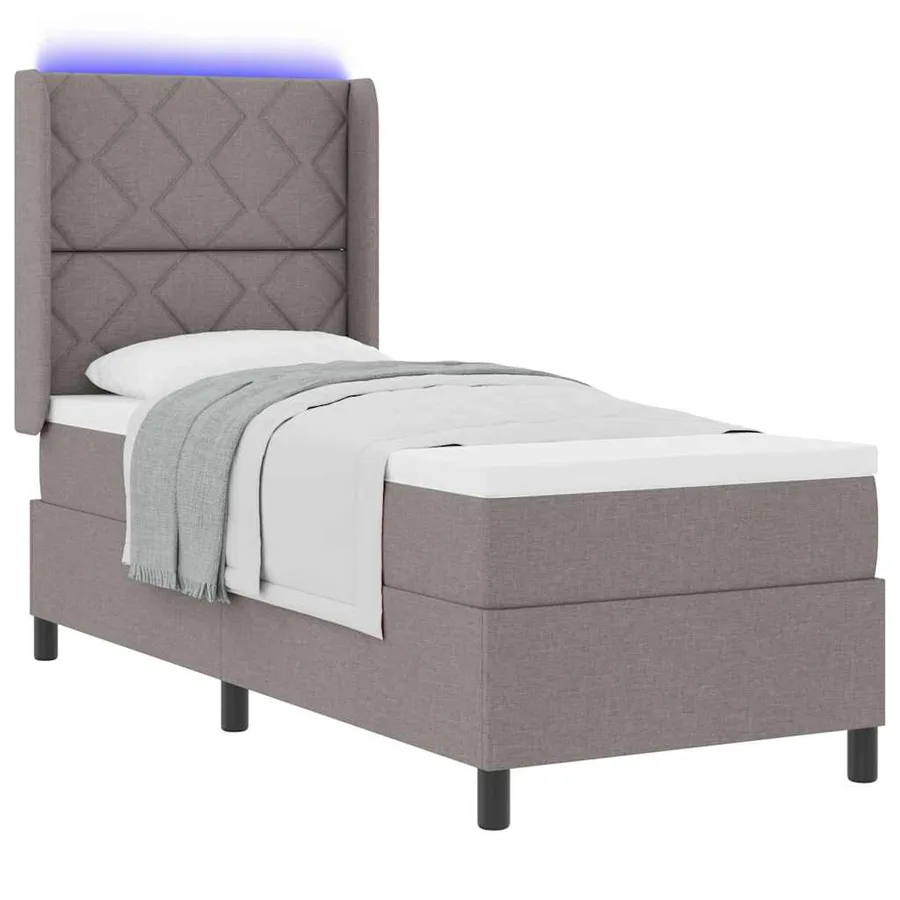 Lit à ressort LED avec tête de lit Taupe 80 x 200 cm tissu - 3
