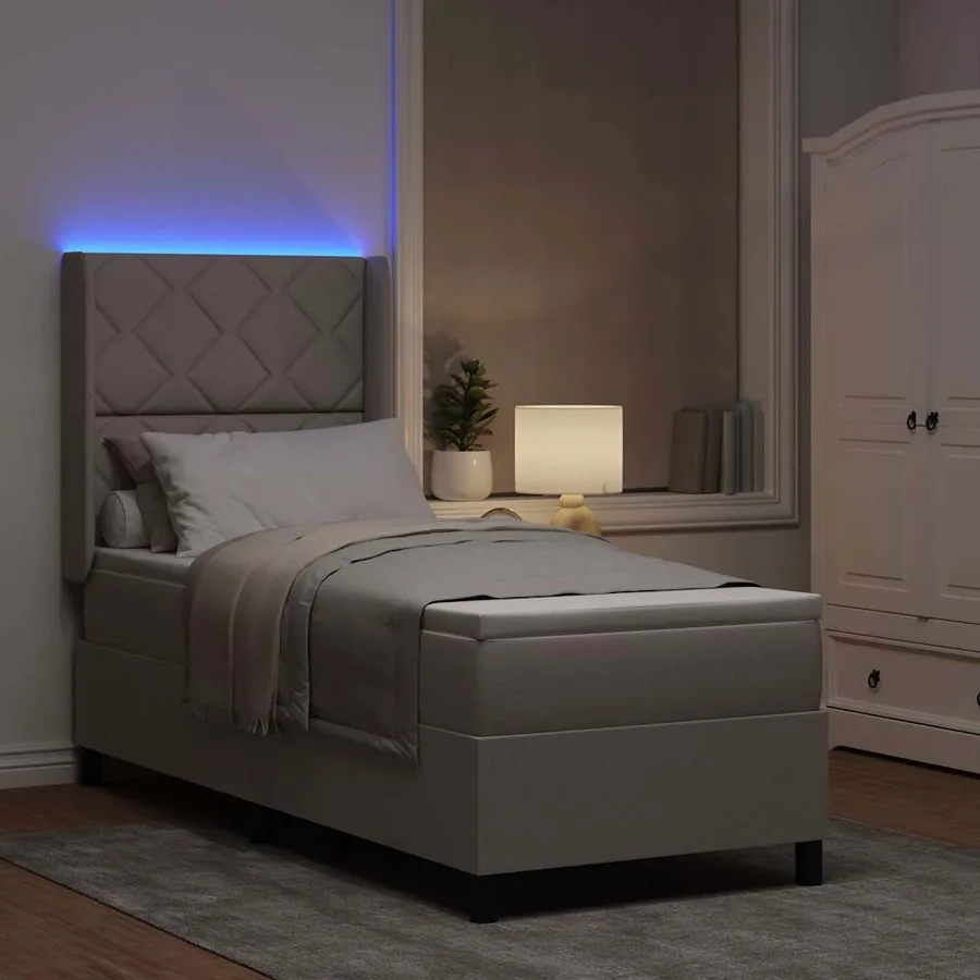 Lit à ressort LED avec tête de lit Taupe 80 x 200 cm tissu - 5