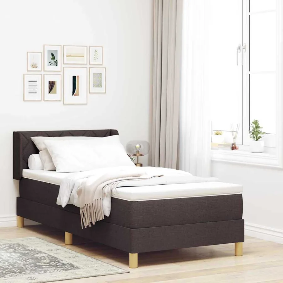 Lit à ressorts avec tête de lit Marron foncé 200 x 100 cm tissu