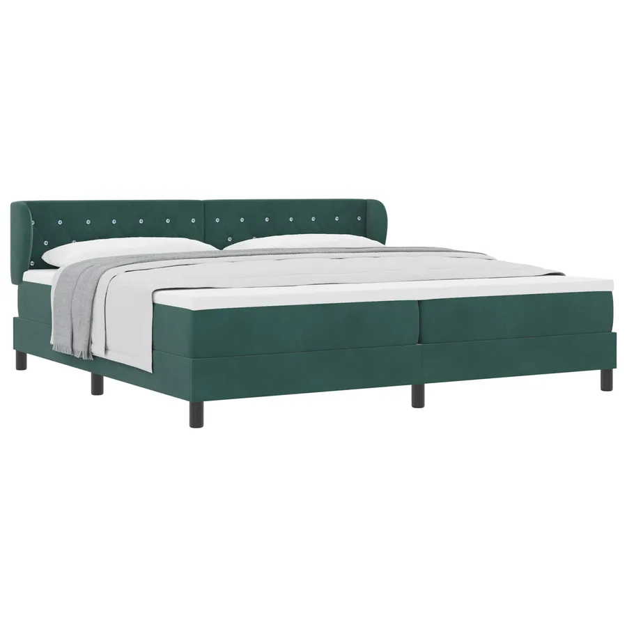 Lit à ressorts avec matelas Vert foncé 200 x 200 cm Velours - 2