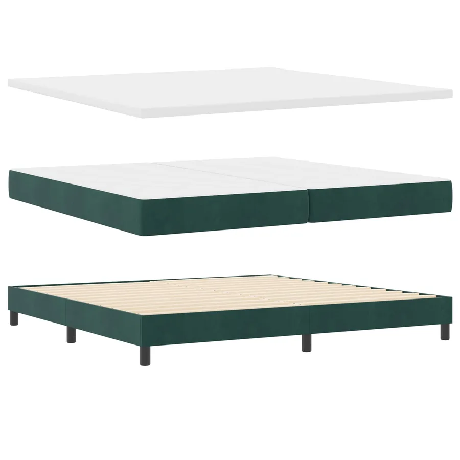 Lit à ressorts avec matelas Vert foncé 200 x 200 cm Velours - 4