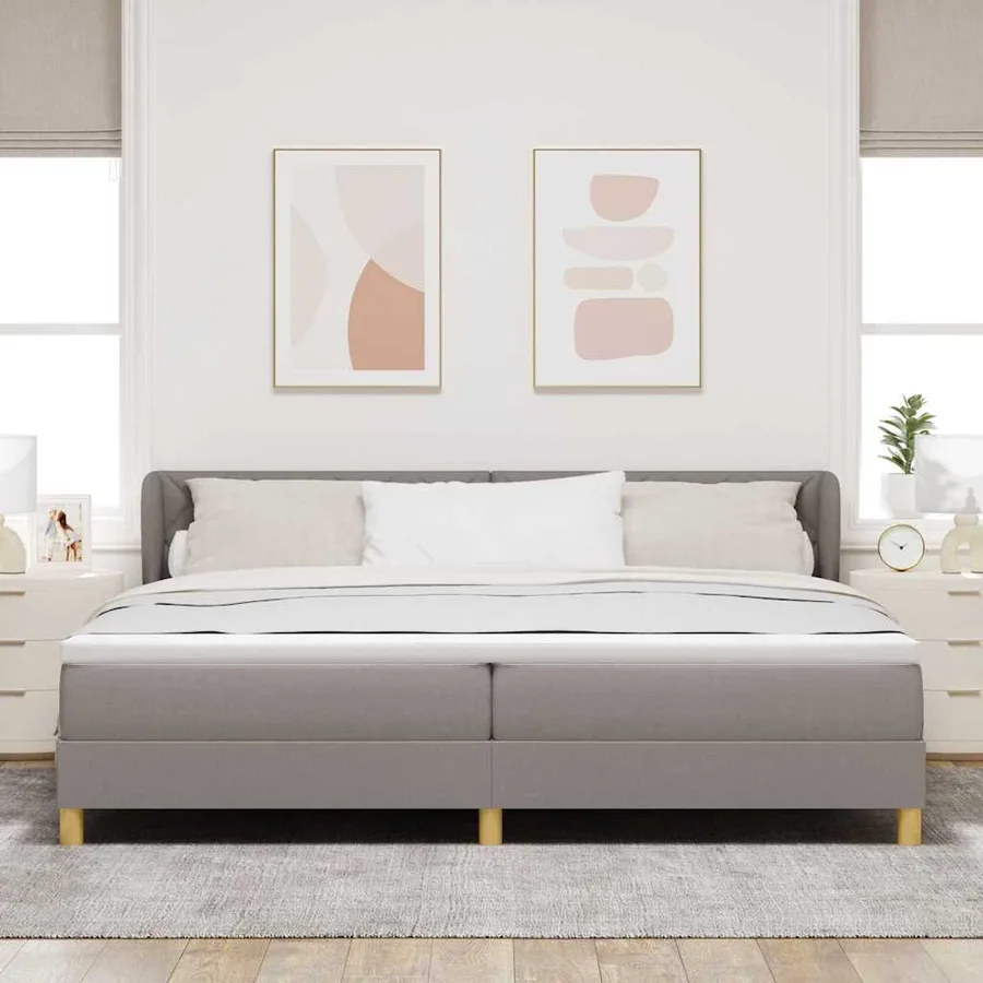 Lit à ressorts avec tête de lit Taupe 200 x 200 cm tissu - 3