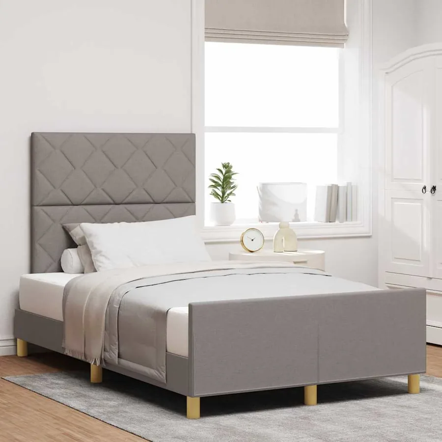 Cadre de lit avec tête de lit Taupe 120 x 200 cm tissu