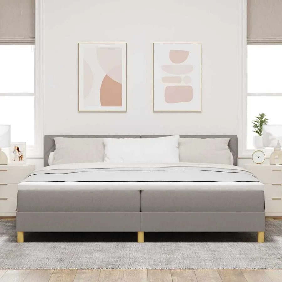 Lit à ressorts avec coussin Taupe 200 x 200 cm tissu - 3