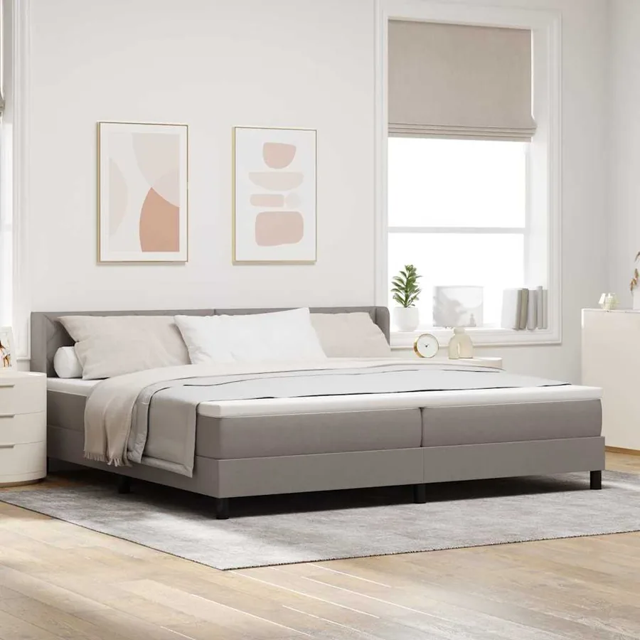 Lit à ressorts avec tête de lit Taupe 200 x 200 cm tissu
