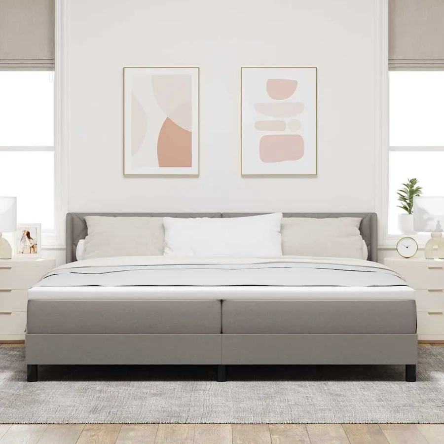 Lit à ressorts avec tête de lit Taupe 200 x 200 cm tissu - 3