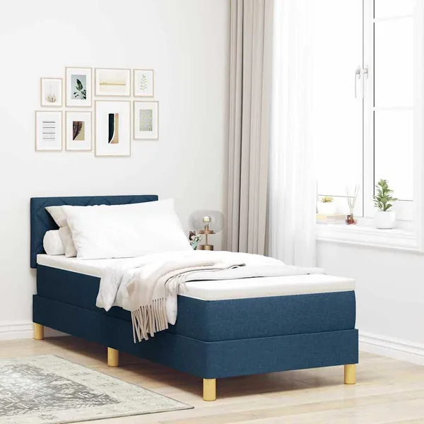 Lit à ressort LED avec bandes LED Bleu 80 x 200 cm tissu
