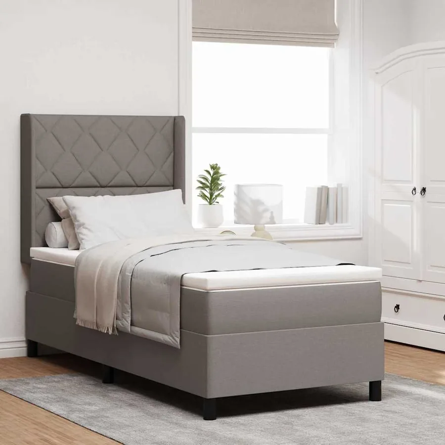 Lit à ressort LED avec tête de lit Taupe 100 x 200 cm tissu