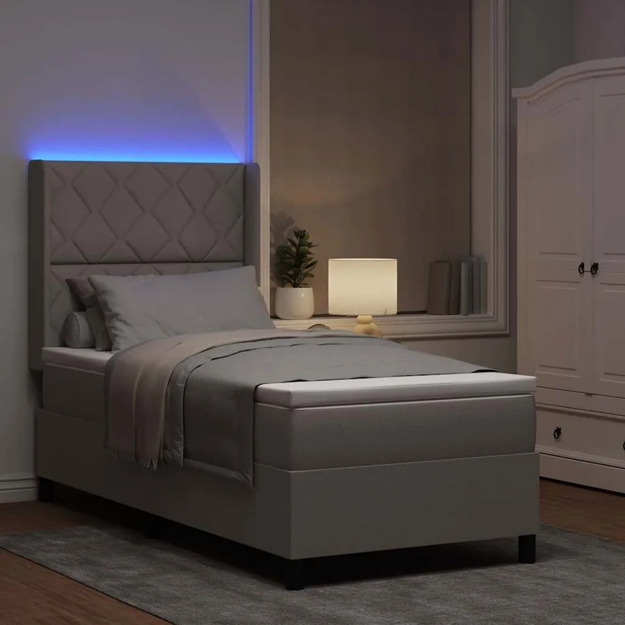 Lit à ressort LED avec tête de lit Taupe 100 x 200 cm tissu - 5
