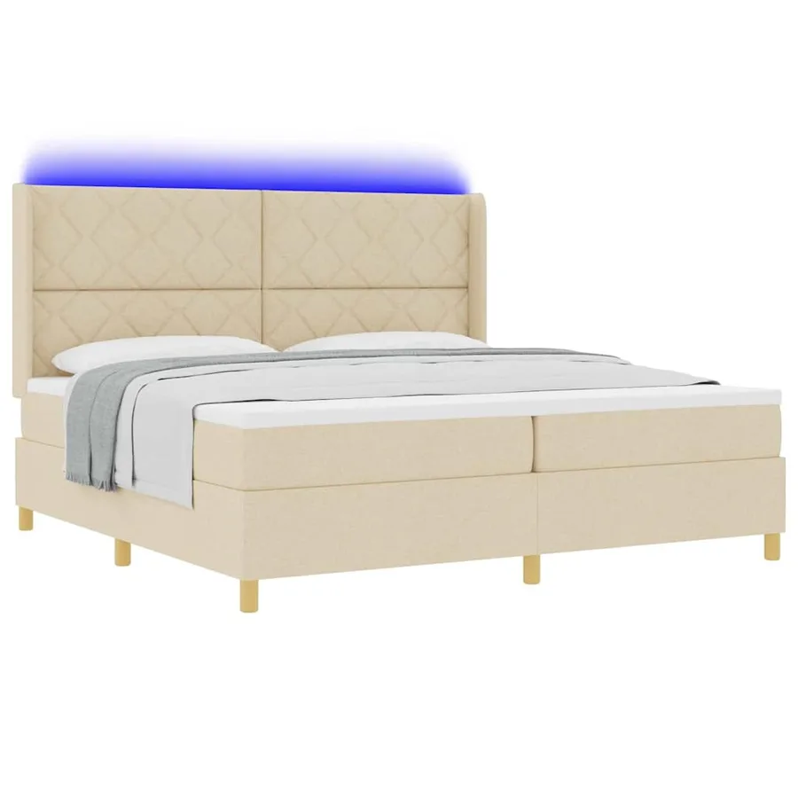 Lit à ressorts avec bandes LED Crème 200 x 200 cm tissu - 3