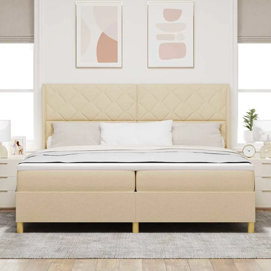 Lit à ressorts avec bandes LED Crème 200 x 200 cm tissu - 4