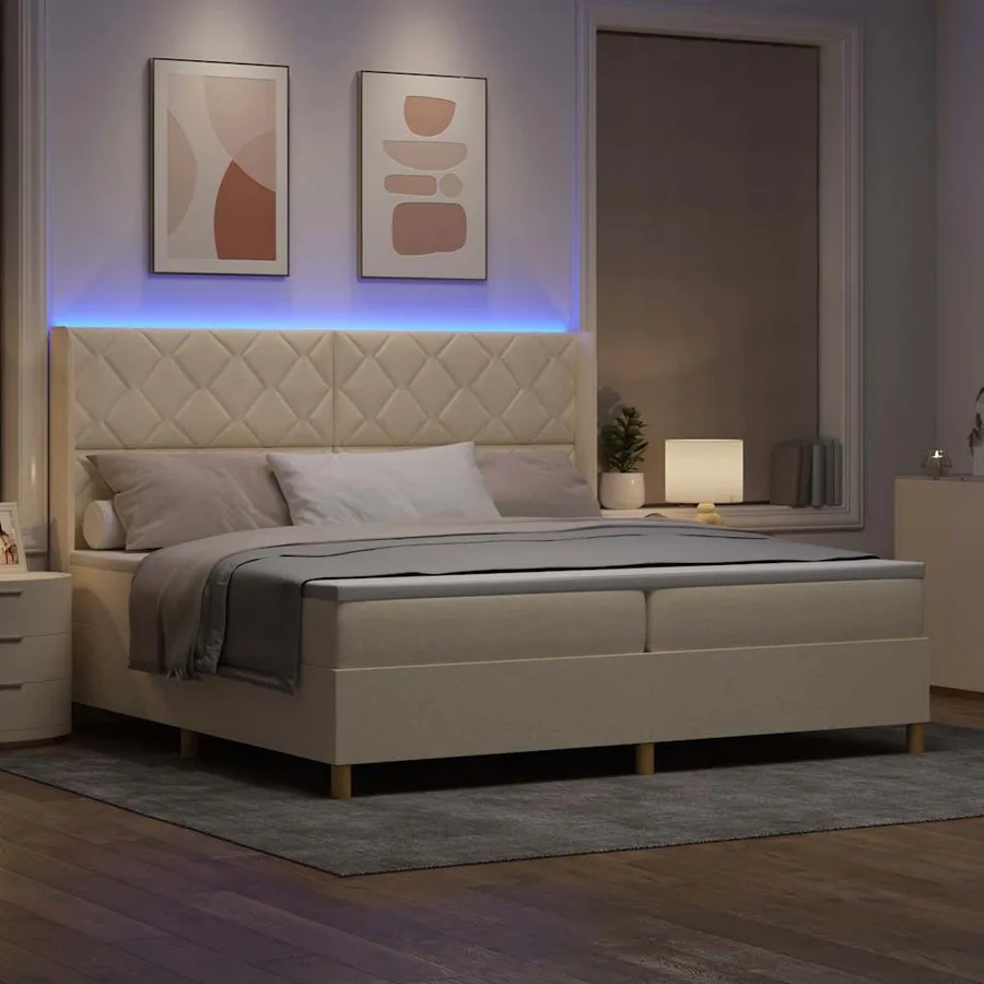 Lit à ressorts avec bandes LED Crème 200 x 200 cm tissu - 5