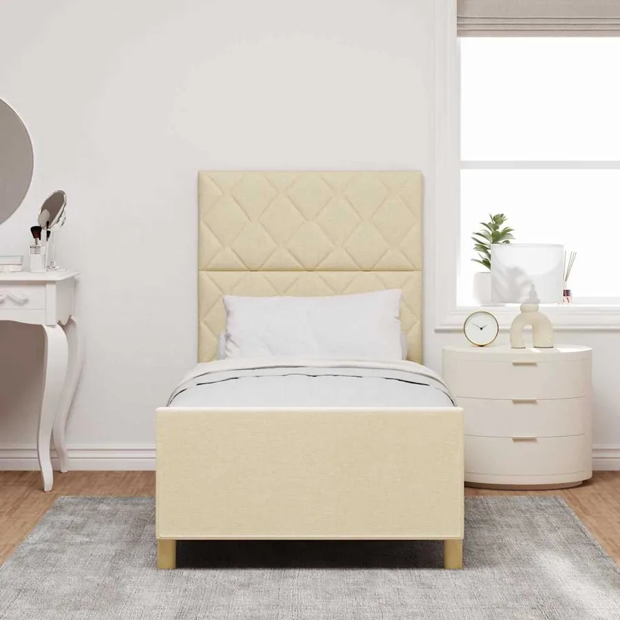 Cadre de lit avec tête de lit Crème 100 x 200 cm tissu - 3