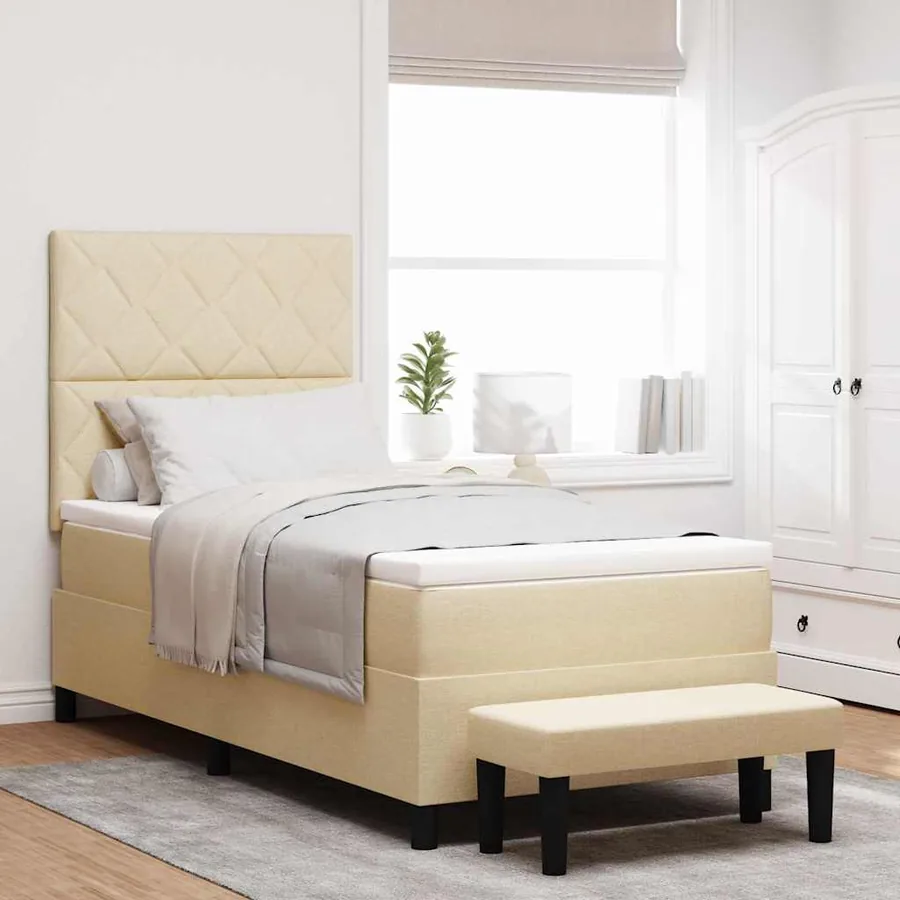 Lit à ressorts avec tête de lit Crème 100 x 200 cm tissu
