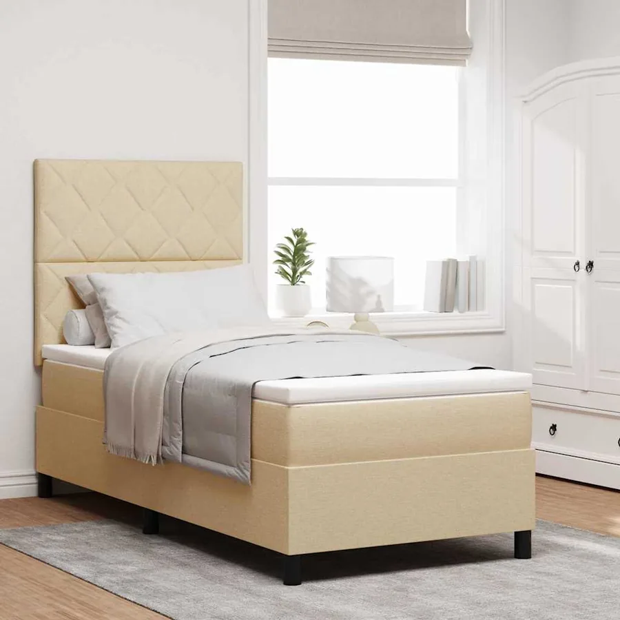 Lit à ressorts avec bandes LED Crème 100 x 200 cm tissu