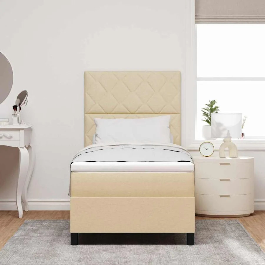Lit à ressorts avec bandes LED Crème 100 x 200 cm tissu - 4
