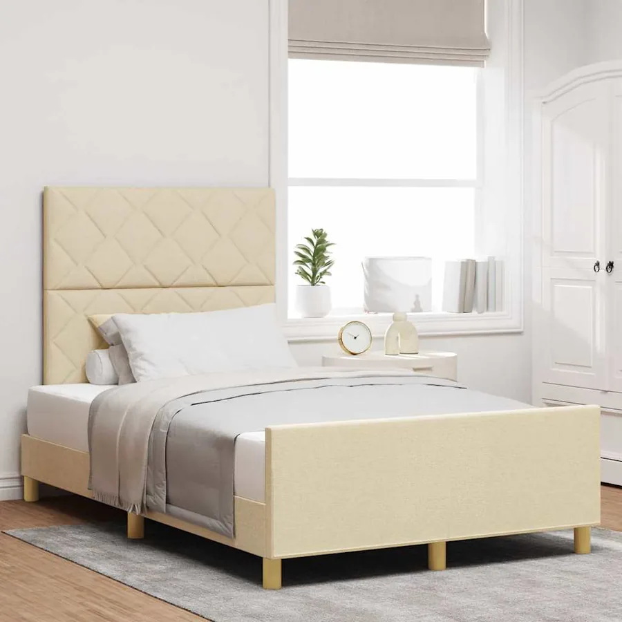 Cadre de lit avec tête de lit Crème 120 x 200 cm tissu