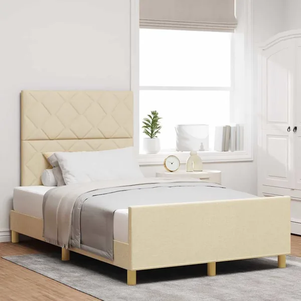 Cadre de lit avec tête de lit Crème 120 x 200 cm tissu