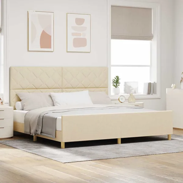 Cadre de lit avec tête de lit Crème 200 x 200 cm tissu