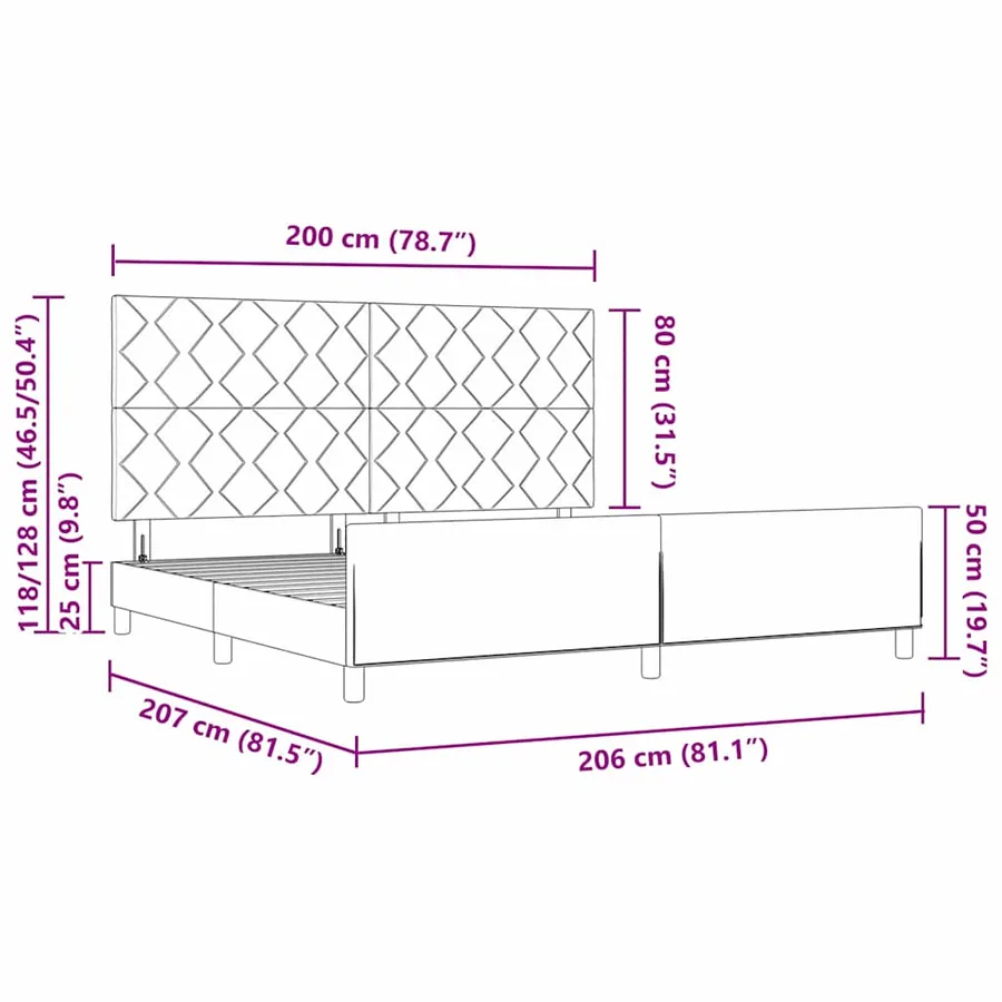 Cadre de lit avec tête de lit Crème 200 x 200 cm tissu - 13