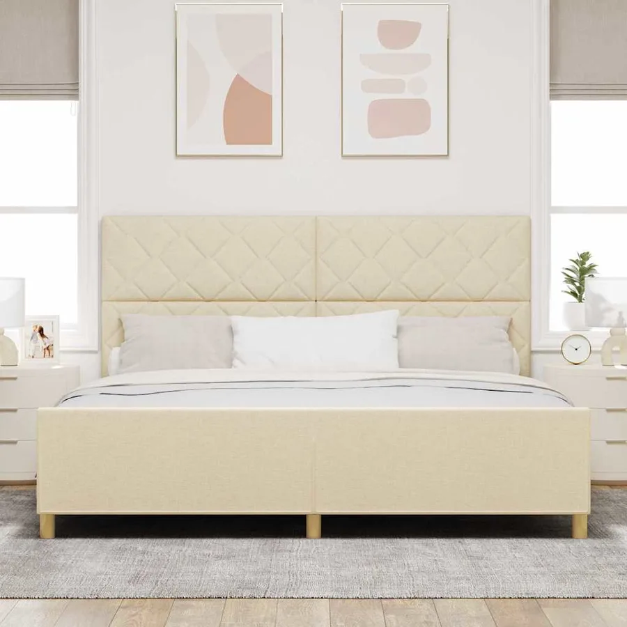 Cadre de lit avec tête de lit Crème 200 x 200 cm tissu - 3