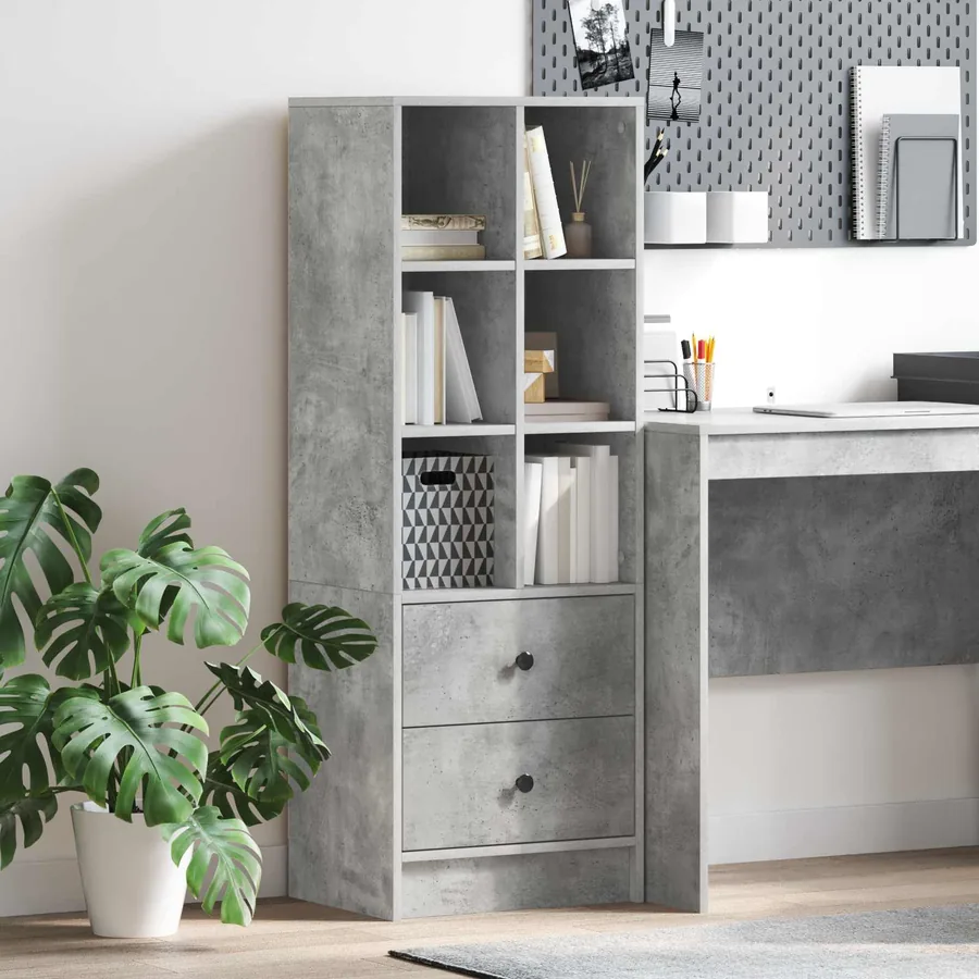 Haut Armoire avec tiroir Gris béton 45,5 x 34 x 127 cm