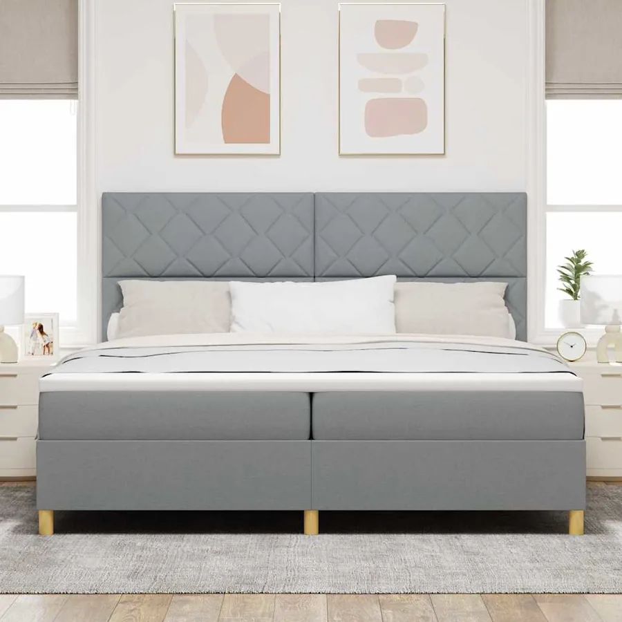 Lit à ressorts avec tête de lit Gris clair 200 x 200 cm tissu - 3