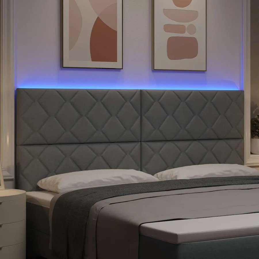 Tête de lit LED Gris clair 200 cm tissu - 4