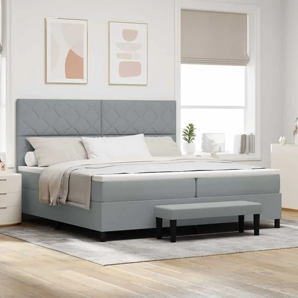 Lit à ressorts avec tête de lit Gris clair 200 x 200 cm tissu