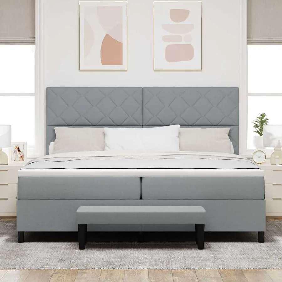 Lit à ressorts avec tête de lit Gris clair 200 x 200 cm tissu - 3