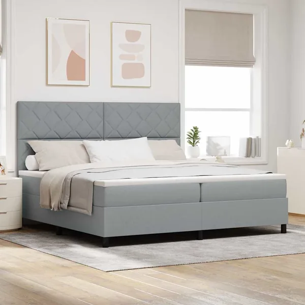 Lit à ressorts avec tête de lit Gris clair 200 x 200 cm tissu