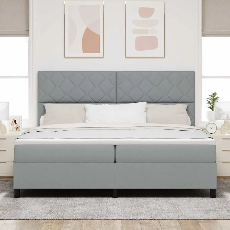 Lit à ressorts avec tête de lit Gris clair 200 x 200 cm tissu - 3
