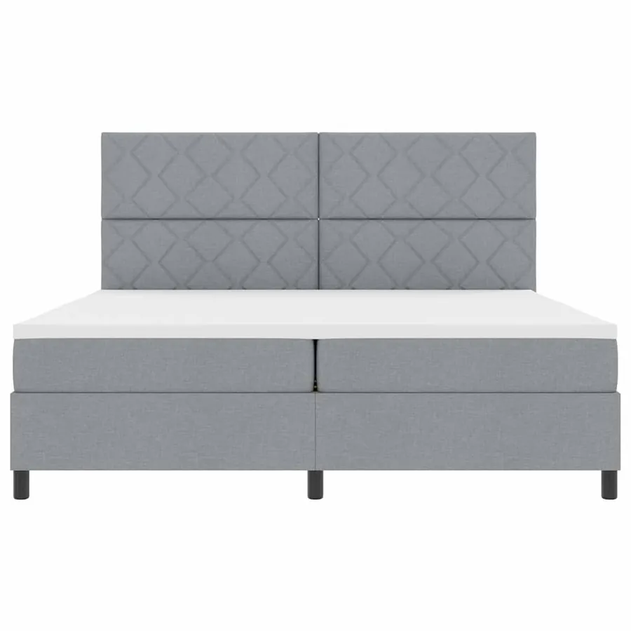 Lit à ressorts avec tête de lit Gris clair 200 x 200 cm tissu - 7