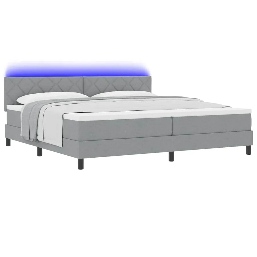 Lit à ressorts avec bandes LED Gris clair 200 x 200 cm tissu - 3
