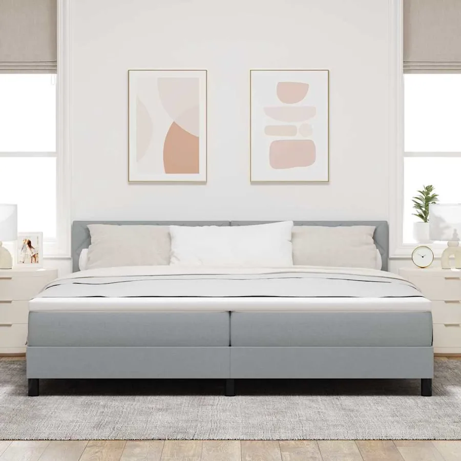 Lit à ressorts avec bandes LED Gris clair 200 x 200 cm tissu - 4