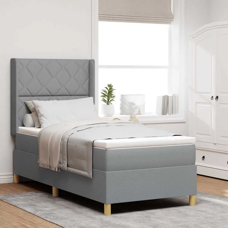 Lit à ressorts avec bandes LED Gris clair 100 x 200 cm tissu